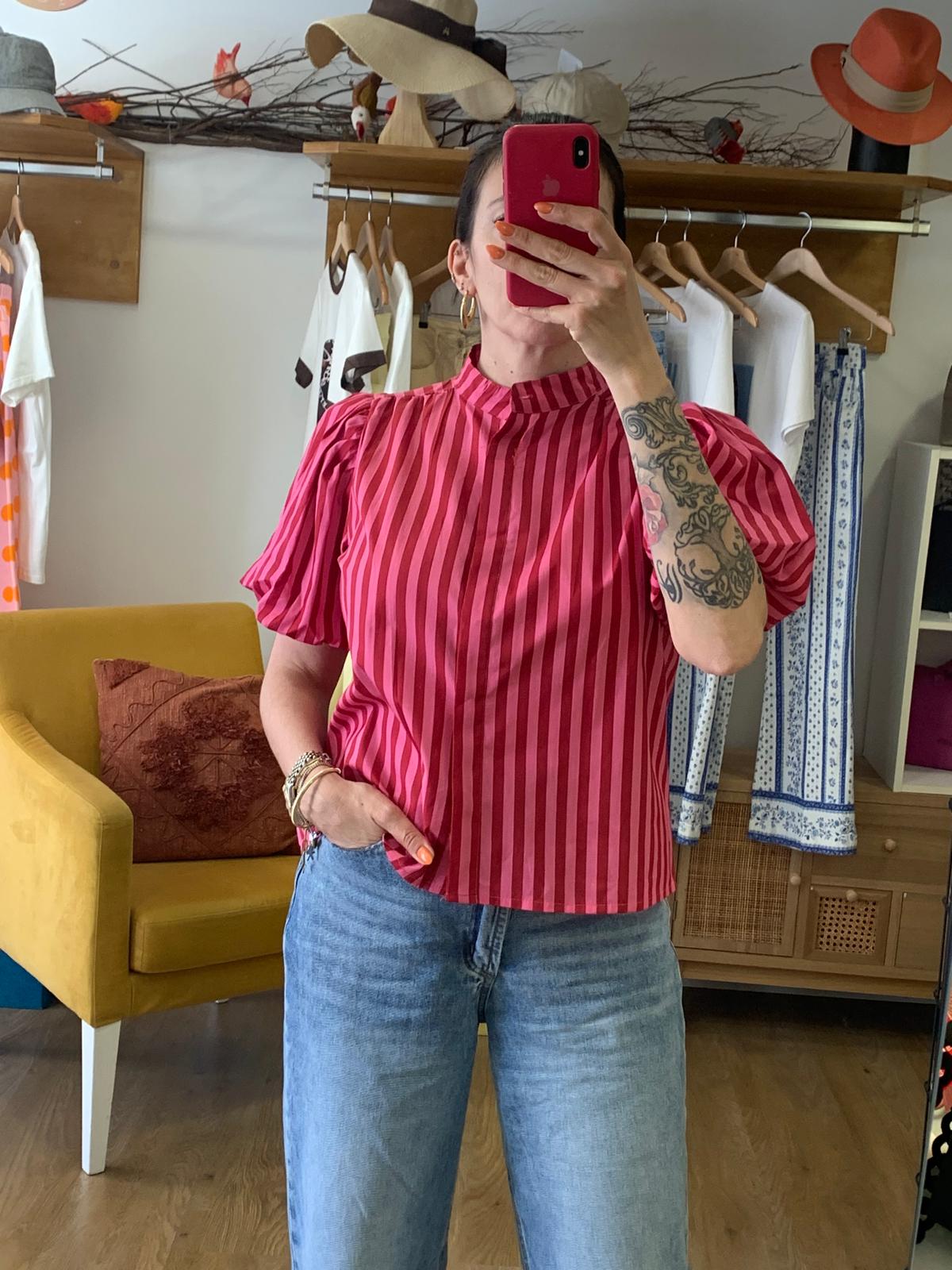 Blusa Riscas Vermelho/Rosa