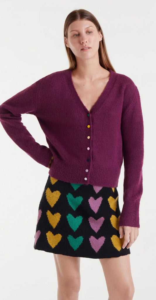 Cardigan de malha burgundy com detalhes aveludados