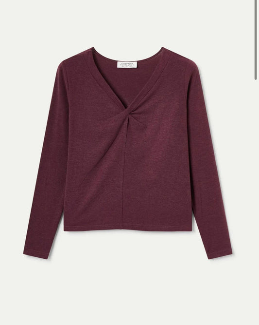 Blusa com efeito nó Burgundy