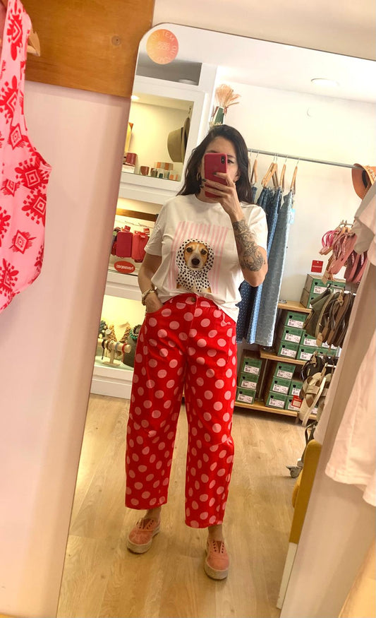 Calças com Bolas Vermelho/Rosa